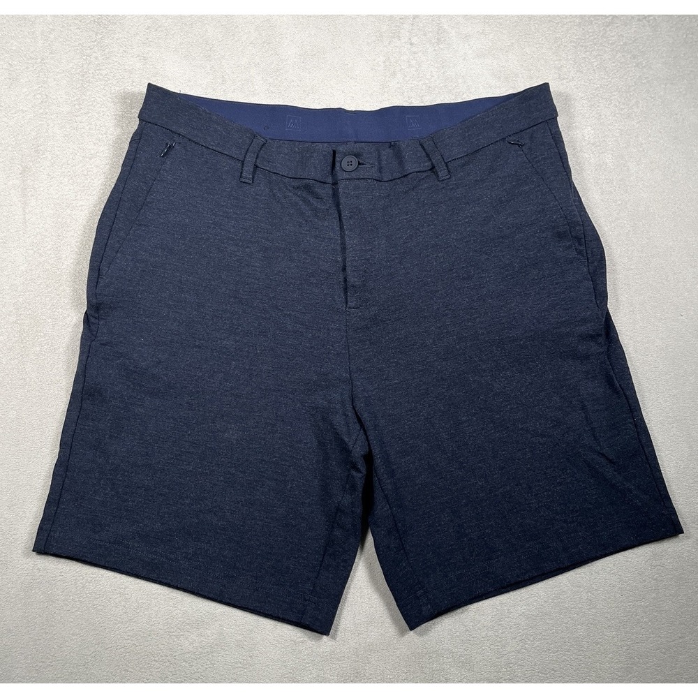 Mizzen+Main ProFlex Shorts Mens 36 Navy Stretch Chino 8" Gym Casual Zip Pockets